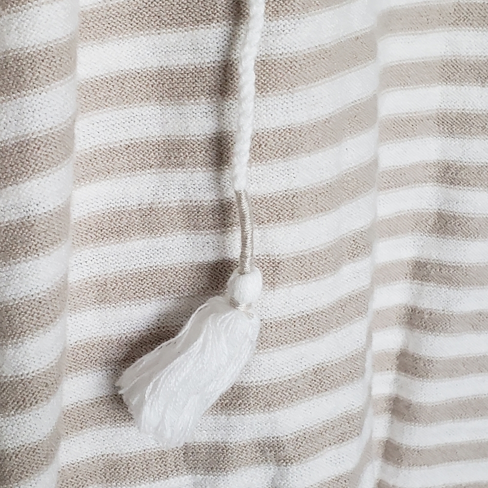 Loft Striped Lightweight Cotton Split Neck Tassel… - image 3